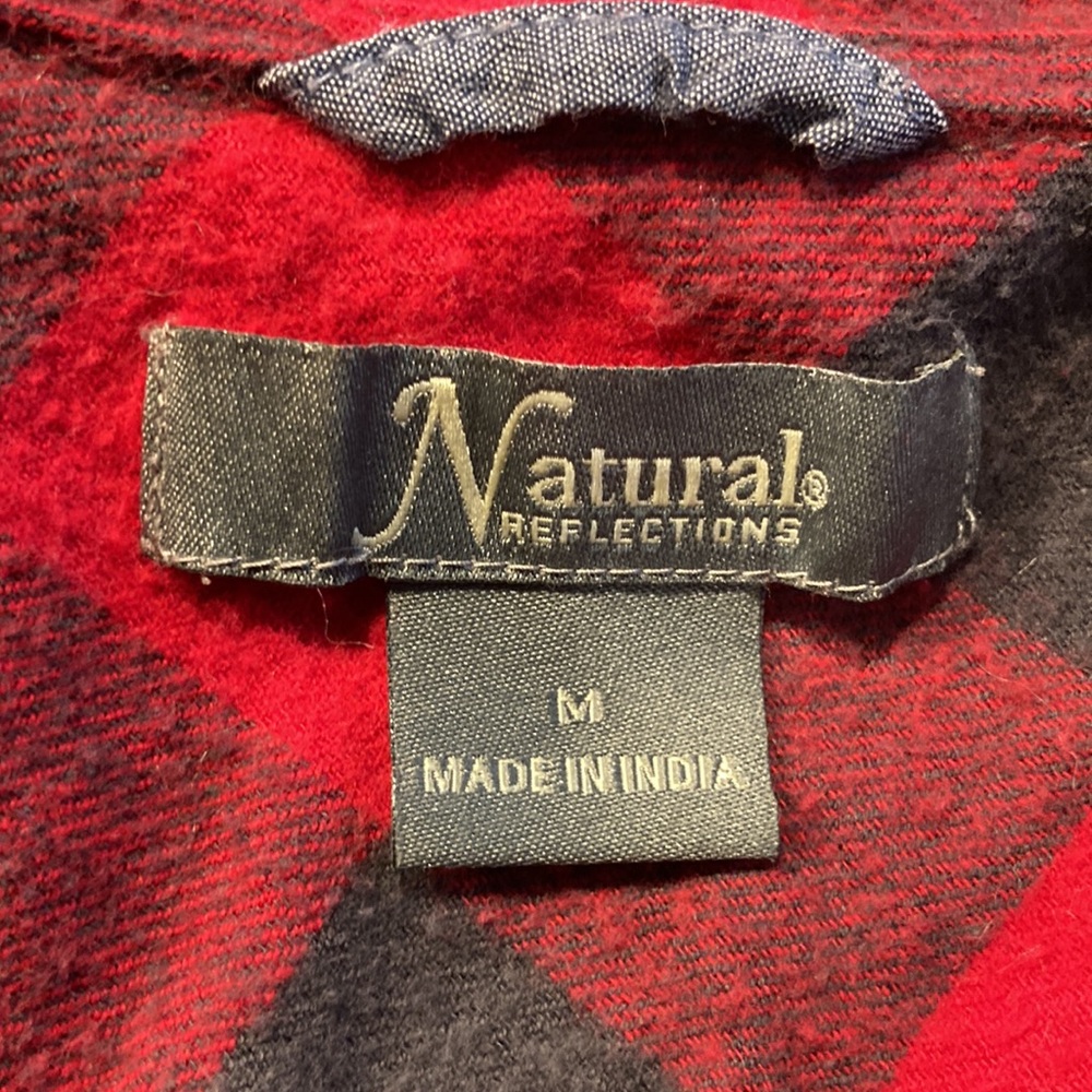 Red + Gray Buffalo Check Plaid Long Sleeve Flannel Collared Shirt - Picture 9 of 9
